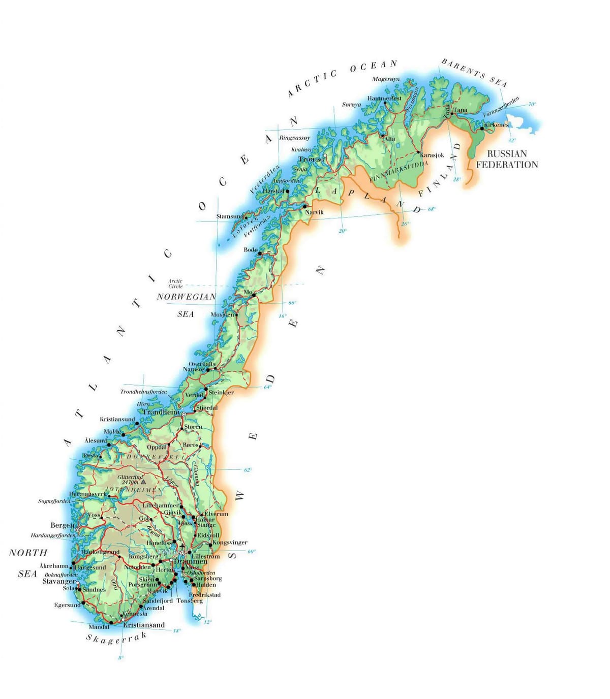 Ramani ya Norway mwinuko