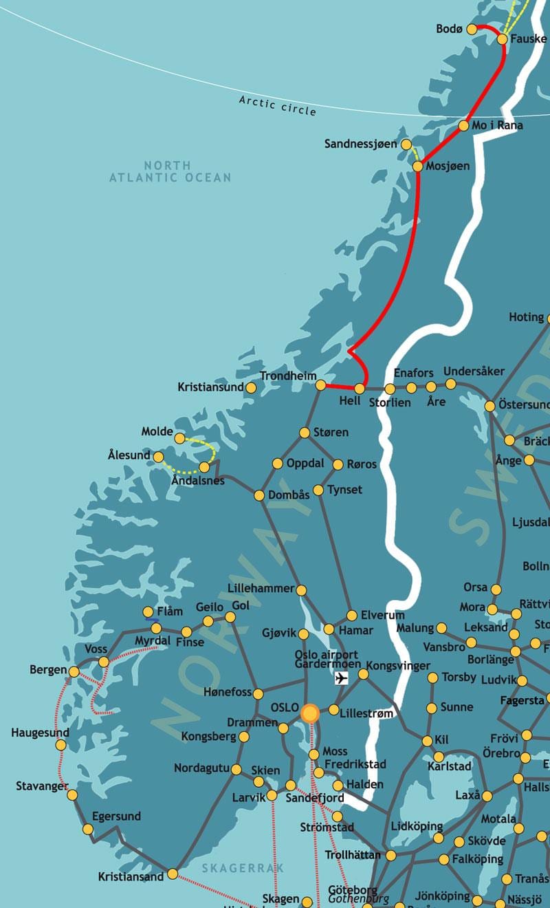 Ramani ya Norway reli ya kaskazini