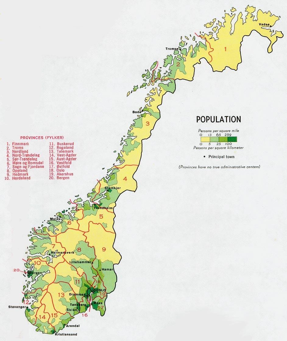 Norway-idadi ya watu ramani
